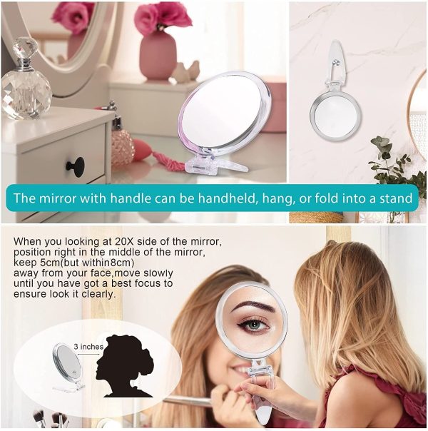 20X Magnifying Hand Mirror Two Sided Use for Makeup Application, Tweezing, and Blackhead/Blemish Removal – 15 cm