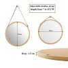 Hanging Round Wall Mirror Solid Bamboo Frame and Adjustable Leather Strap for Bathroom and Bedroom – 38 cm