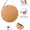 Hanging Round Wall Mirror Solid Bamboo Frame and Adjustable Leather Strap for Bathroom and Bedroom – 38 cm