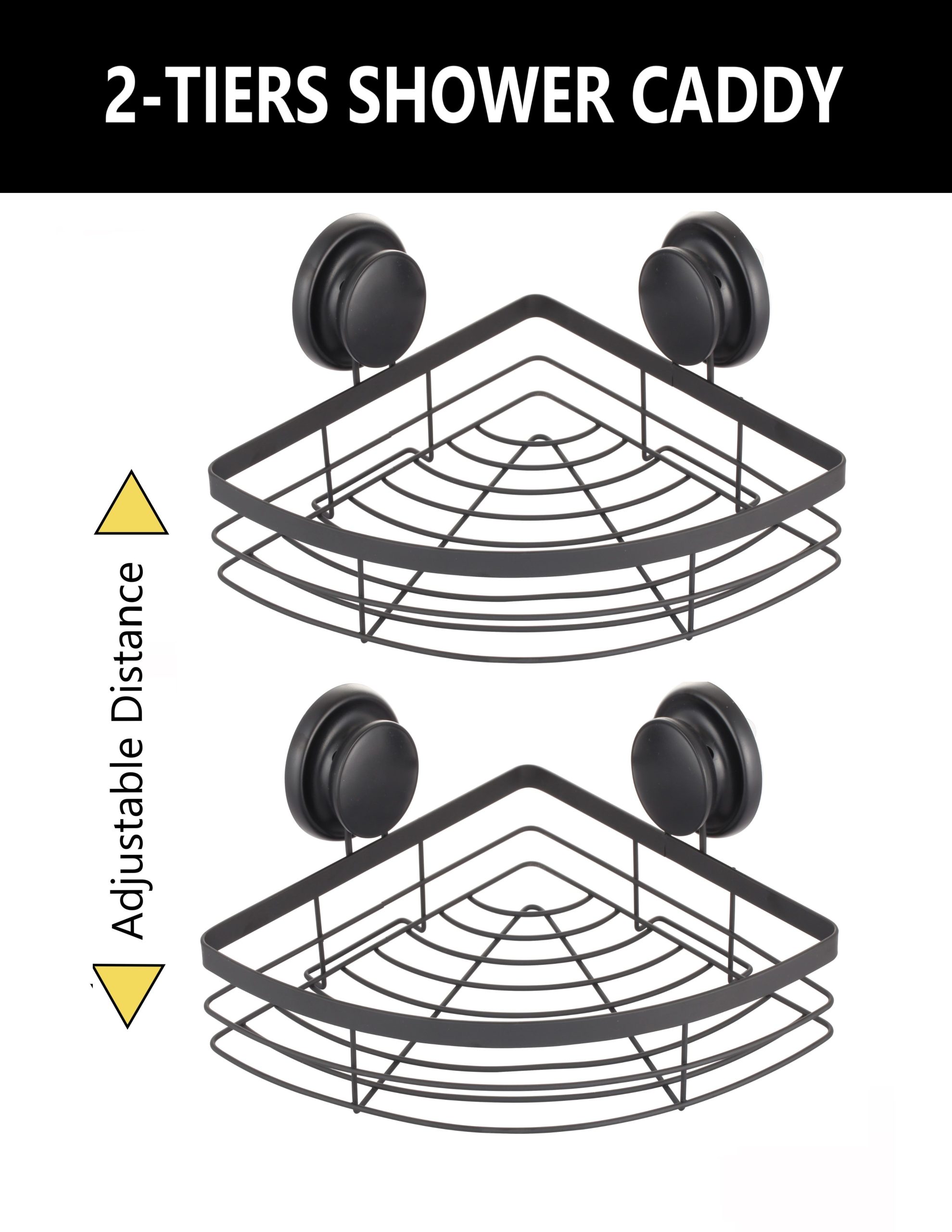 2 Pack Corner Shower Caddy Shelf Basket Rack with Premium Vacuum Suction Cup No-Drilling for Bathroom and Kitchen