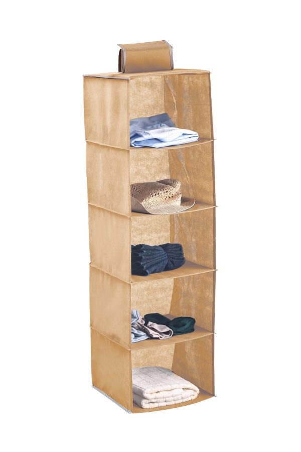 5 Tier Shelf Hanging Closet Organizer and Storage for Clothes – Beige