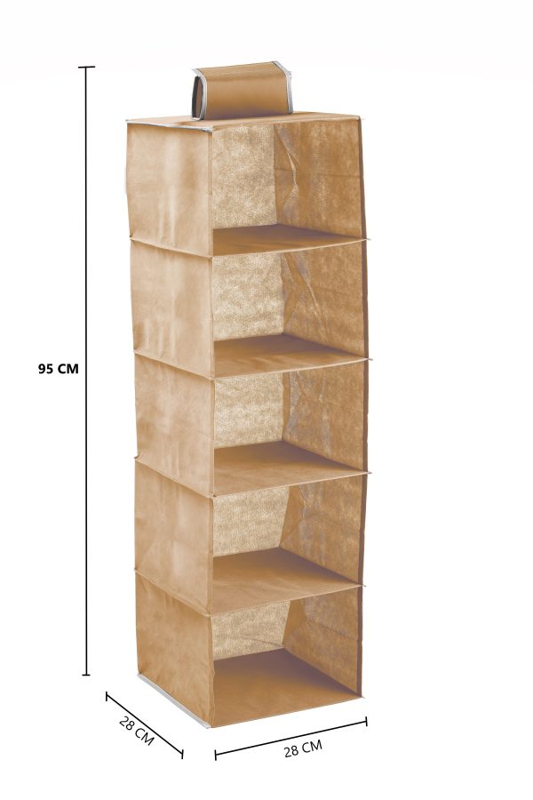 5 Tier Shelf Hanging Closet Organizer and Storage for Clothes – Beige