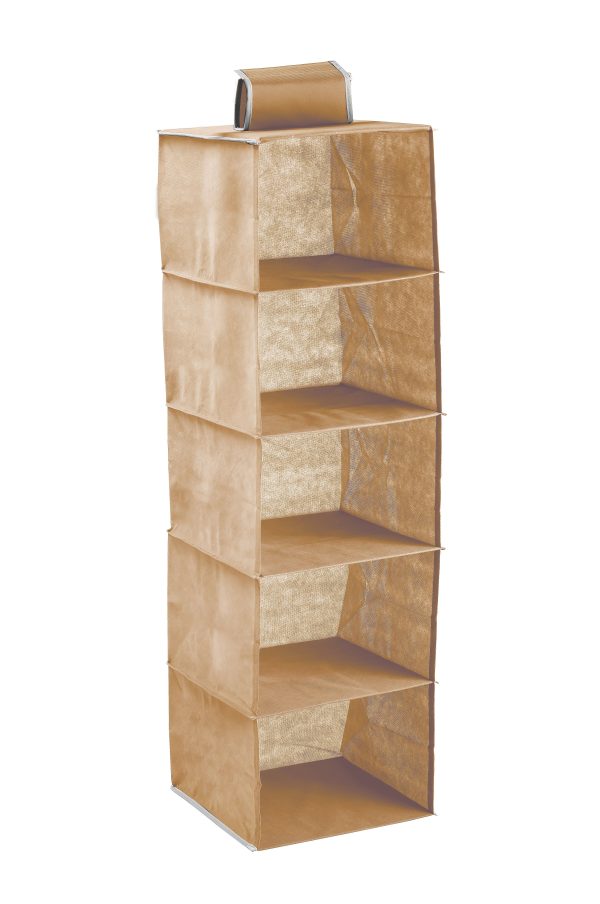 5 Tier Shelf Hanging Closet Organizer and Storage for Clothes – Beige