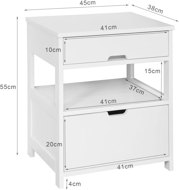 Catalina White Bedside Table with 2 Drawers