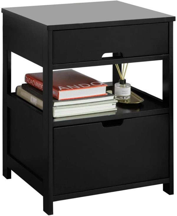 Parkland Black Bedside Table with 2 Drawers