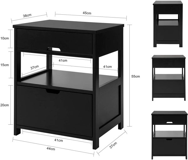 Parkland Black Bedside Table with 2 Drawers