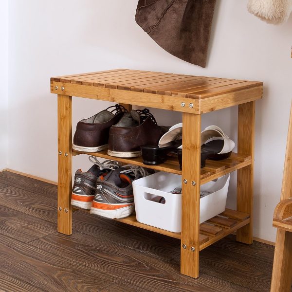 Bamboo Shoe Bench Rack Storage with shelves