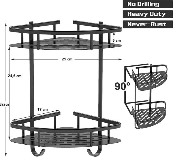 2 Pack Aluminum Adhesive Shower Caddy Corner Shelf Storage Rack for Bathroom