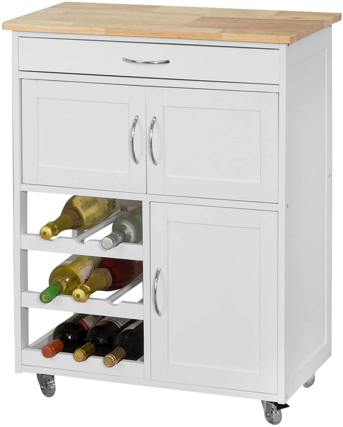 Kitchen Trolley with Wine Racks, Portable Workbench and Serving Cart for Bar or Dining