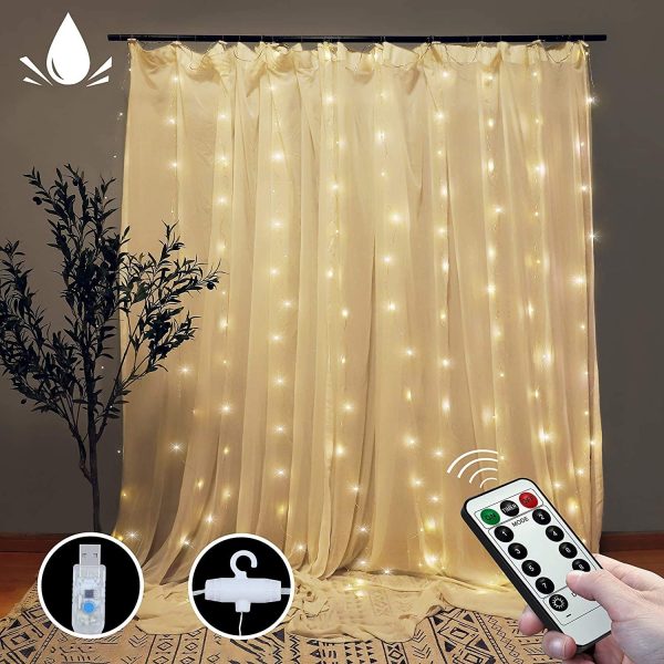 300 LEDs Window Curtain Fairy Lights 8 Modes and Remote Control for Bedroom (300 x 300cm)