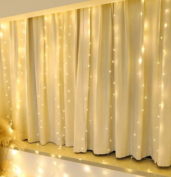 300 LEDs Window Curtain Fairy Lights 8 Modes and Remote Control for Bedroom (300 x 300cm) – Warm White