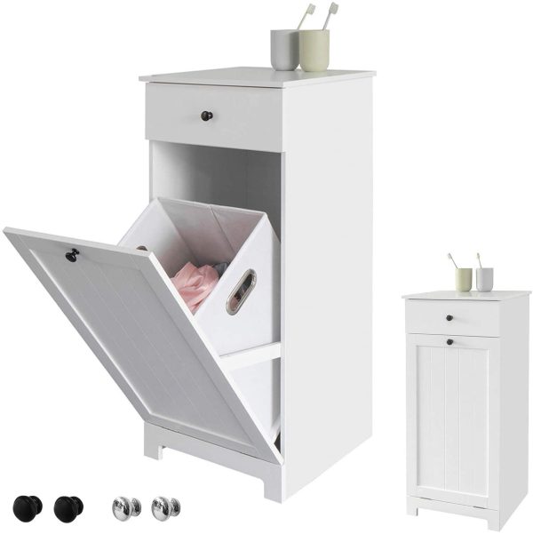 White Bathroom Cabinet with Laundry Basket and Drawer