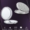 Mini Small Diamond 1X/2X Magnifying Round Metal Pocket Makeup Mirror (Silver)