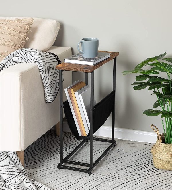 Phillipsburg Industrial Side Table with Magazine Holder Sling and Metal Structure – Brown