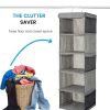 2 Pack 5 Foldable Shelf Hanging Closet Organizer Space Saver with Side Accessories Pockets for Clothes Storage