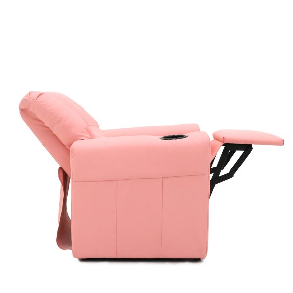 Pink Kids push back recliner chair with cup holder