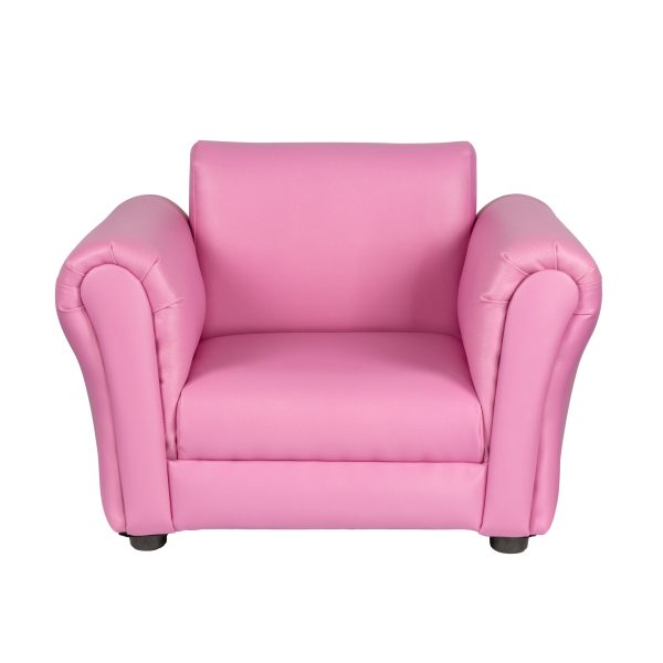 Kids Pink Couch Sofa Chair w/ Footstool in PU Leather