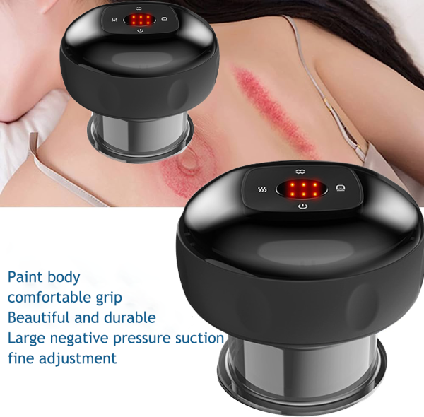 12 levels Electric Cupping Therapy Smart Scraping Massager Red Light Heating Body Slimming – Black