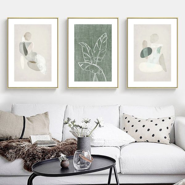 Abstract body and leaves 3 Sets Gold Frame Canvas Wall Art