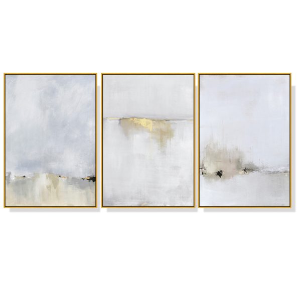 Abstract golden white 3 Sets Gold Frame Canvas Wall Art