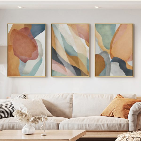 Abstract Orange 3 Sets Gold Frame Canvas Wall Art