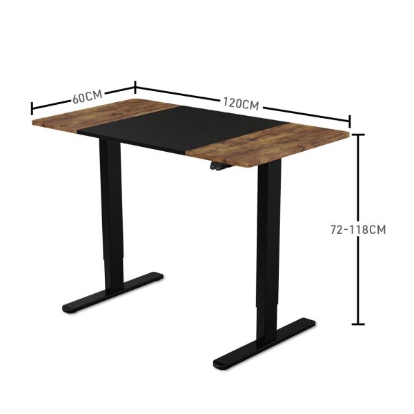 FORTIA Sit Stand Standing Desk, 72-118cm Height Adjustable, 70kg Load, Frame – 120×60 cm, Oak and Black