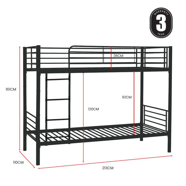 Kingston Sl2in1 King Single Metal Bunk Bed Frame, with Modular Design, Dark Matte Grey