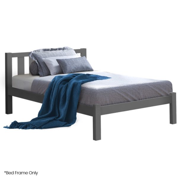 Baldry King Single Wooden Timber Bed Frame, Grey