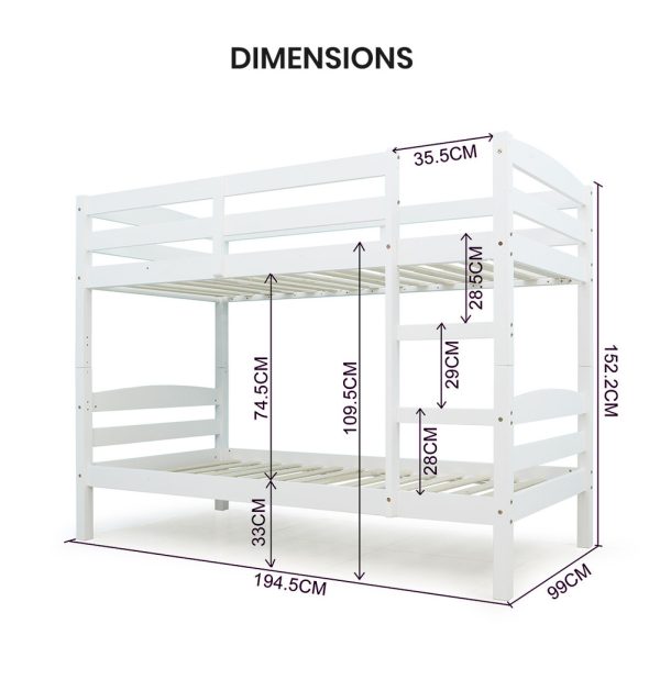 Kingston SlBunk Bed Frame Single Wooden Kids Timber PIne Wood Loft Children Bedroom Furniture