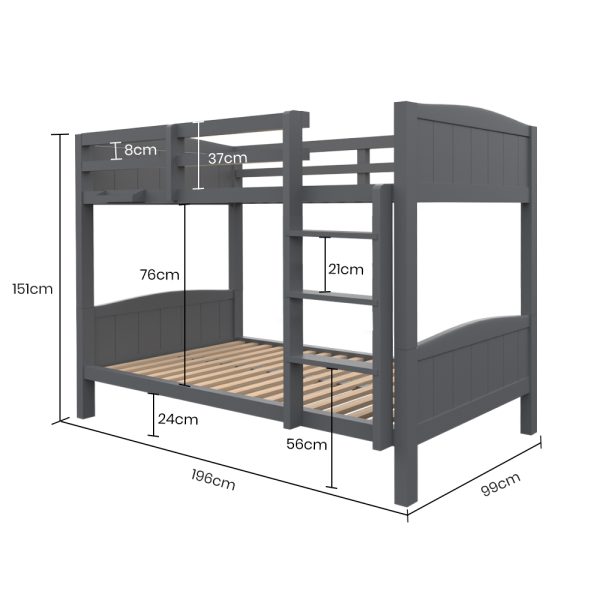 Kingston SlBunk Bed Frame Single Wooden Kids Timber PIne Wood Loft Children Bedroom Furniture