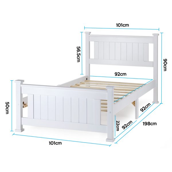 Kingston SlSingle Wooden Bed Frame Base White Pine Adult Bedroom Furniture Timber Slat