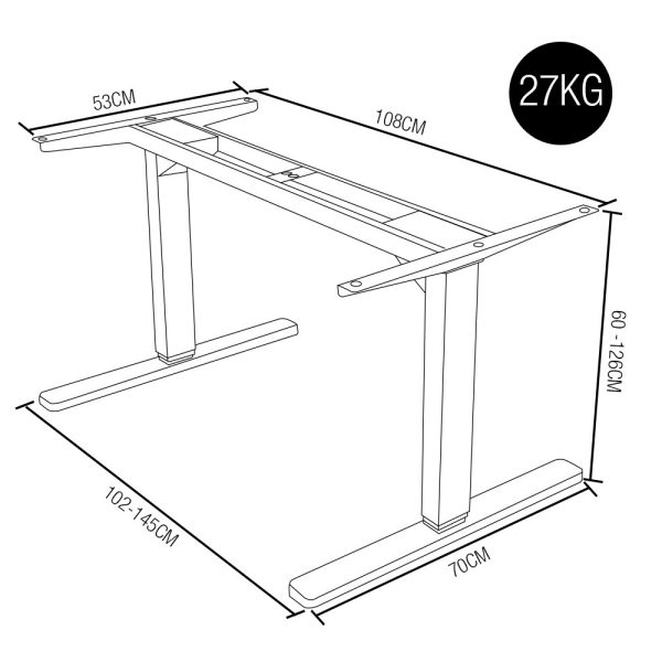 FORTIA Height Adjustable Standing Desk Frame Only Sit Stand Electric Office – Silver