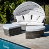 LONDON RATTAN 3PC Outdoor Daybed Patio Rattan Sofa Sun Lounge Furniture Grey Wicker Off White Canopy