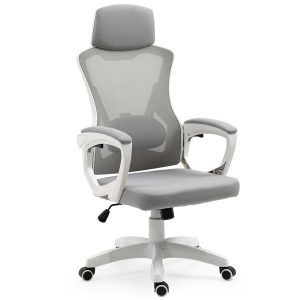 FORTIA Ergonomic Mesh Office Chair Computer Seat with Headrest Adjustable Recline – White and Grey