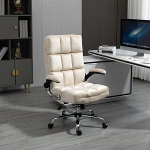 Velvet Home Ergonomic Swivel Adjustable Tilt Angle and Flip-up Arms Office Chair. – Beige