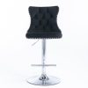 4x Height Adjustable Swivel Bar Stool Velvet Studs Barstool with Footrest and Chromed Base- Black