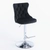 2x Height Adjustable Swivel Bar Stool Velvet Studs Barstool with Footrest and Chromed Base – Black