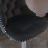 2x Height Adjustable Swivel Bar Stool Velvet Studs Barstool with Footrest and Chromed Base – Black