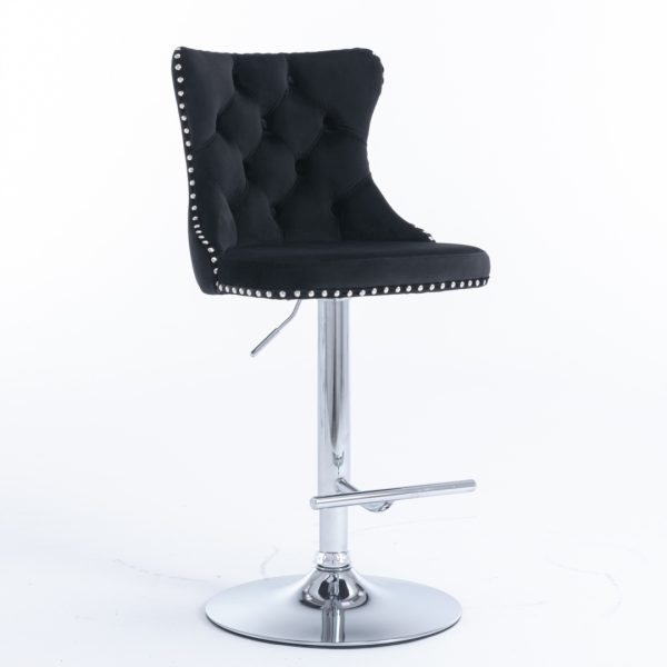 2x Height Adjustable Swivel Bar Stool Velvet Studs Barstool with Footrest and Chromed Base