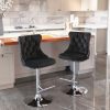 2x Height Adjustable Swivel Bar Stool Velvet Studs Barstool with Footrest and Chromed Base – Black