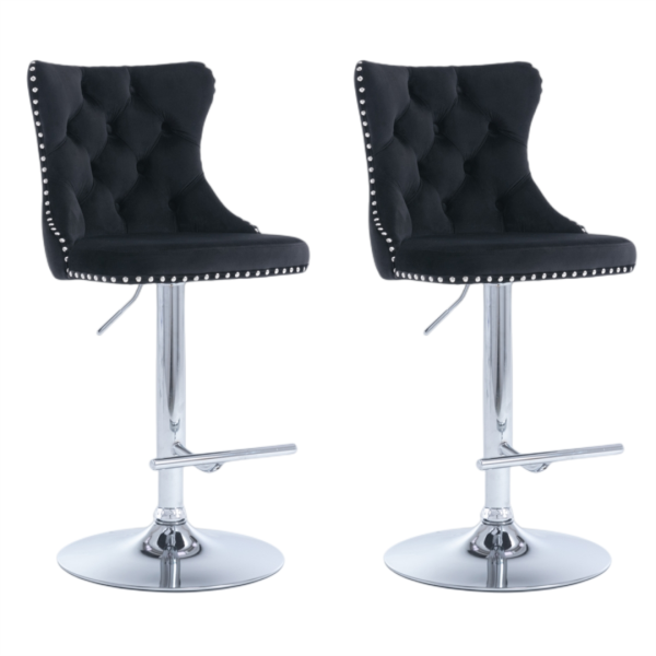 2x Height Adjustable Swivel Bar Stool Velvet Studs Barstool with Footrest and Chromed Base