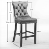 4X Velvet Bar Stools with Studs Trim Wooden Legs Tufted Dining Chairs Kitchen