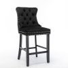 2X Velvet Bar Stools with Studs Trim Wooden Legs Tufted Dining Chairs Kitchen – Black