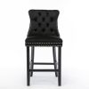 2X Velvet Bar Stools with Studs Trim Wooden Legs Tufted Dining Chairs Kitchen – Black