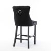 2X Velvet Bar Stools with Studs Trim Wooden Legs Tufted Dining Chairs Kitchen – Black