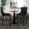 2X Velvet Bar Stools with Studs Trim Wooden Legs Tufted Dining Chairs Kitchen – Black