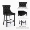 2X Velvet Bar Stools with Studs Trim Wooden Legs Tufted Dining Chairs Kitchen – Black