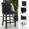 2X Velvet Bar Stools with Studs Trim Wooden Legs Tufted Dining Chairs Kitchen – Black