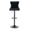 2x Height Adjustable Swivel Bar Stool Velvet Nailhead Barstool with Footrest – Black