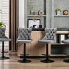 4x Height Adjustable Swivel Bar Stool Velvet Nailhead Barstool with Footrest